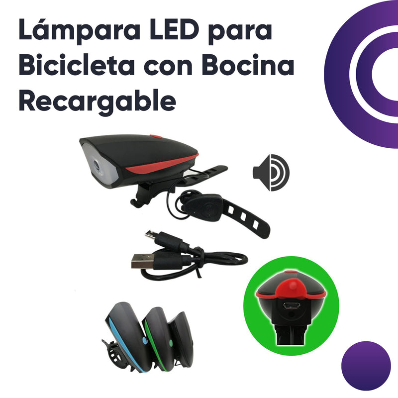 Lámpara LED para bicicleta con bocina recargable